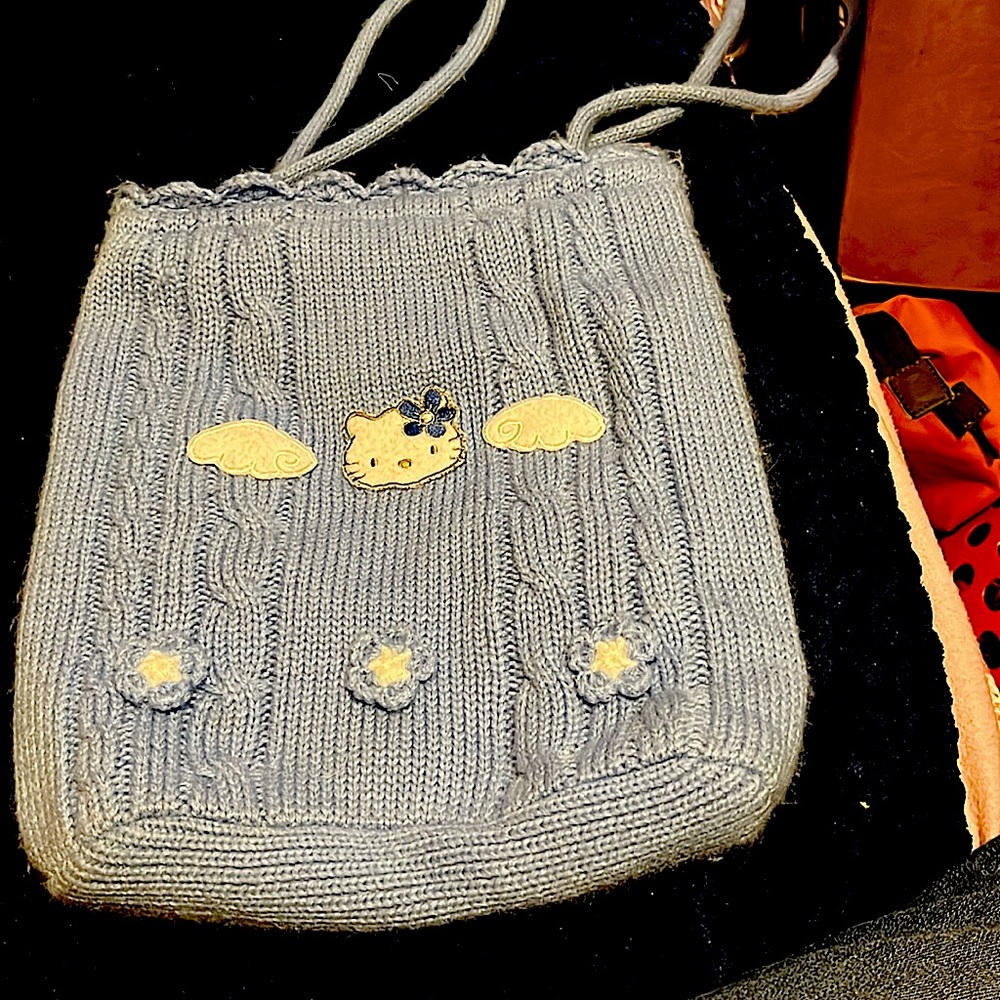 Blue Hello Kitty Angel purse/bag made of sweater type material vintage.